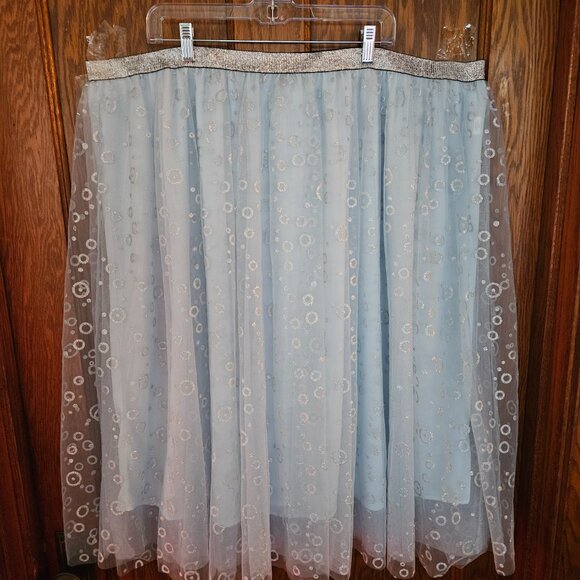 Unique Vintage Blue & Silver gritter Circles pleated Hilty Skirt Sz 5X - Picture 7 of 7